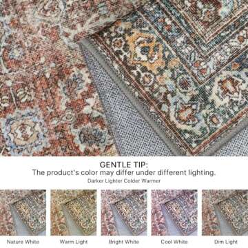 Bavni Area Rug 2x3 Machine Washable Boho Vintage Distressed Print Thin Chenille Small Ultra-Thin Entryway Bathroom Door Accent Rug, Low Pile Lightweight Non Slip