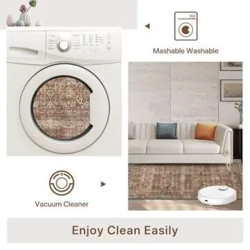 Bavni Area Rug 2x3 Machine Washable Boho Vintage Distressed Print Thin Chenille Small Ultra-Thin Entryway Bathroom Door Accent Rug, Low Pile Lightweight Non Slip