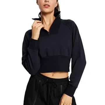 BALEAF Women's Cropped Half Zip Sweatshirt Ribbed Corset Hems