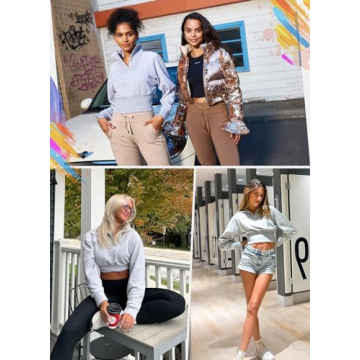 BALEAF Women's Cropped Half Zip Sweatshirt Ribbed Corset Hems