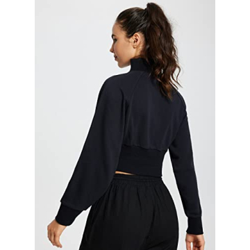 BALEAF Women's Cropped Half Zip Sweatshirt Ribbed Corset Hems