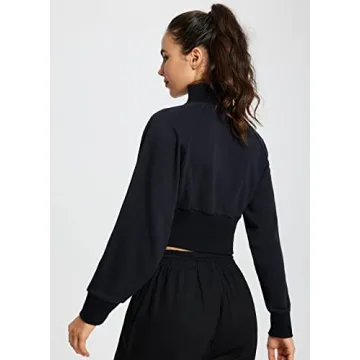 BALEAF Women's Cropped Half Zip Sweatshirt Ribbed Corset Hems
