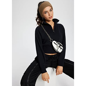 BALEAF Women's Cropped Half Zip Sweatshirt Ribbed Corset Hems