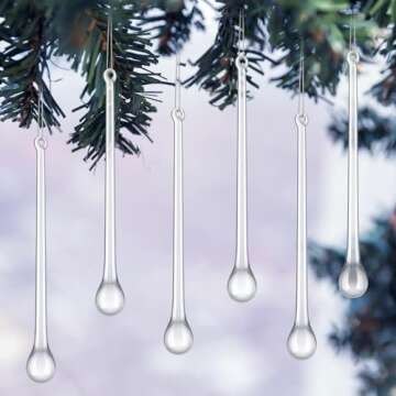 Ninehaoou 24 Pcs Glass Icicle Ornaments for Decor
