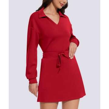 Casly Lamiit 2 Piece Skirt Set for Women Tennis Lounge Sets Workout Skort Outfits Long Sleeve Pullov...