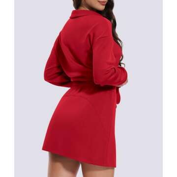 Casly Lamiit 2 Piece Skirt Set for Women Tennis Lounge Sets Workout Skort Outfits Long Sleeve Pullover Tops Tracksuit Golf Matching Suits Red M