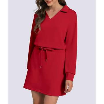 Casly Lamiit 2 Piece Skirt Set for Women Tennis Lounge Sets Workout Skort Outfits Long Sleeve Pullover Tops Tracksuit Golf Matching Suits Red M