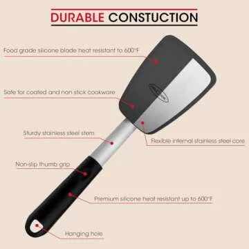 Unicook Upgraded Silicone Spatula, Flexible Egg Turner, 600°F Heat Resistant Silicone Handle, Kitchen Cooking Utensils, Ideal for Flipping Eggs, Pancake, Burgers, Crepes and More, Small and Medium