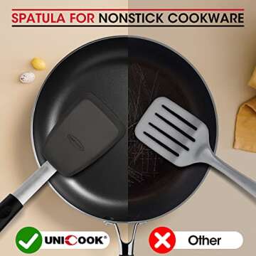 Unicook Upgraded Silicone Spatula, Flexible Egg Turner, 600°F Heat Resistant Silicone Handle, Kitchen Cooking Utensils, Ideal for Flipping Eggs, Pancake, Burgers, Crepes and More, Small and Medium