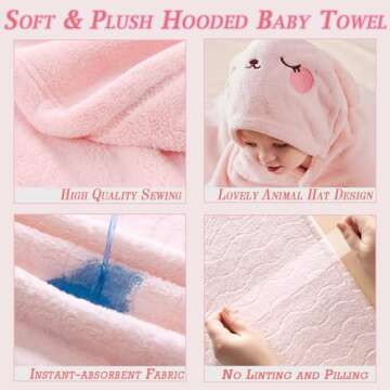 FOINEMYED 2 Pack Toddler Towels with Hood Thick Toddler Towels 55" x 27.5" Baby Hooded Bath Towels Set for Girl Boy Super Absorbent Toddler Hooded Towels Age 1-5, Elephant & Rabbit