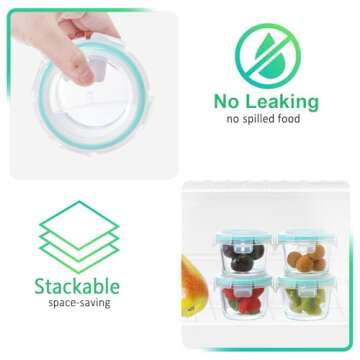 M MCIRCO [12-Pack, 5oz Mini Glass Food Storage Containers, Small Glass Jars with Locking Lids, Food containers, Airtight, Freezer, Microwave, Oven, Dishwasher Friendly