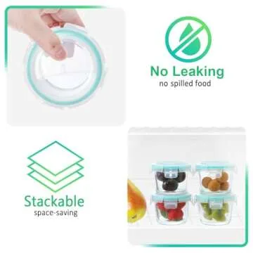 M MCIRCO [12-Pack, 5oz Mini Glass Food Storage Containers, Small Glass Jars with Locking Lids, Food containers, Airtight, Freezer, Microwave, Oven, Dishwasher Friendly