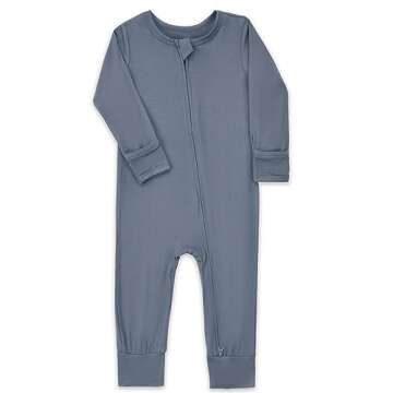 Aablexema Baby Footless Pajamas Zipper with Mitten, Rayon from Bamboo, Infant Long Sleeve Romper Pjs(Olive & Moonlight Blue,Newborn)