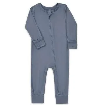 Aablexema Baby Footless Pajamas Zipper with Mitten, Rayon from Bamboo, Infant Long Sleeve Romper Pjs(Olive & Moonlight Blue,Newborn)