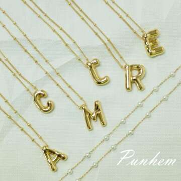 Punhem Layered Pearl Necklaces Gold Bubble Letter Necklaces