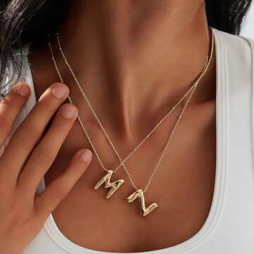 Punhem Layered Pearl Necklaces Gold Bubble Letter Necklaces