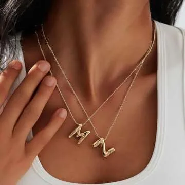 Punhem Layered Pearl Necklaces Gold Bubble Letter Necklaces