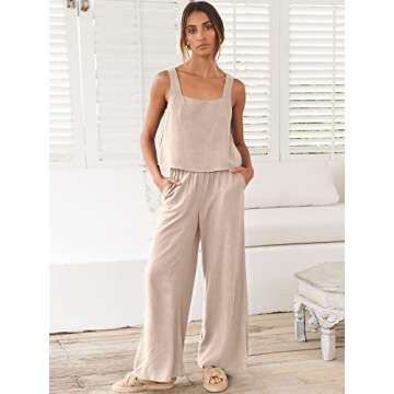 ANRABESS Women's 2 Piece Outfits - Trendy Linen Summer Set with Pants and Top