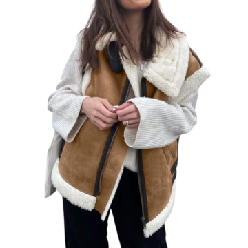 Loveimgs Women's Stylish Warm Suede Sherpa Vest Jacket with Pockets