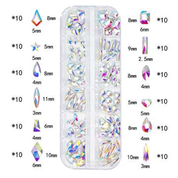 HNUIX Nail Rhinestones - 2920pcs 3D Multi Shape Size, AB Crystal Nail Gems and Charms, Flat Back, wi...