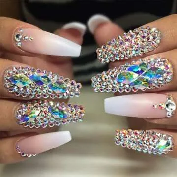 HNUIX Nail Rhinestones - 2920pcs 3D Multi Shape Size, AB Crystal Nail Gems and Charms, Flat Back, with Kit, for Nail Art, DIY Decorations