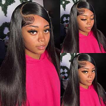 VRVOGUE 22 Inch HD Straight Lace Front Wigs Human Hair 13x4 Pre Plucked Lace Front Wigs Human Hair 180% Density Straight Frontal Wigs Human Hair Glueless Straight Human Hair Wigs HD Lace Frontal Wig