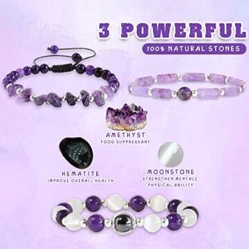 Risyfjew Healing Amethyst Bracelets Set for Women