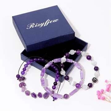 Risyfjew Healing Amethyst Bracelets Set for Women
