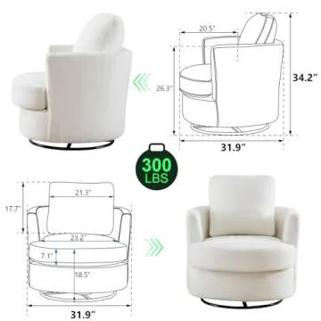 ODUWA Swivel Barrel Chair Set of 2,31.9" W Modern Round Accent Arm Chairs Teddy Sherpa Upholstered C...