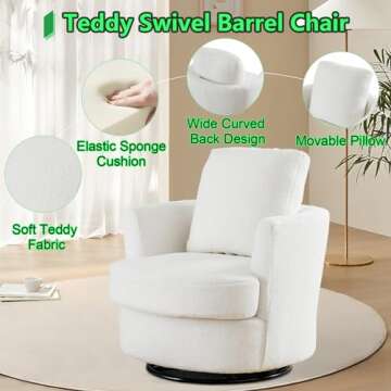 ODUWA Swivel Barrel Chair Set of 2,31.9" W Modern Round Accent Arm Chairs Teddy Sherpa Upholstered Comfy 360 Degree Swivel Single Circle Club Sofa Chair for Nursery Living Room Bedroom(Ivory)
