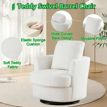ODUWA Swivel Barrel Chair Set of 2,31.9" W Modern Round Accent Arm Chairs Teddy Sherpa Upholstered Comfy 360 Degree Swivel Single Circle Club Sofa Chair for Nursery Living Room Bedroom(Ivory)