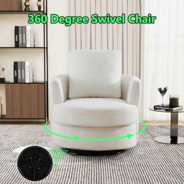 ODUWA Swivel Barrel Chair Set of 2,31.9" W Modern Round Accent Arm Chairs Teddy Sherpa Upholstered Comfy 360 Degree Swivel Single Circle Club Sofa Chair for Nursery Living Room Bedroom(Ivory)