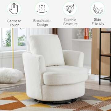 ODUWA Swivel Barrel Chair Set of 2,31.9" W Modern Round Accent Arm Chairs Teddy Sherpa Upholstered Comfy 360 Degree Swivel Single Circle Club Sofa Chair for Nursery Living Room Bedroom(Ivory)