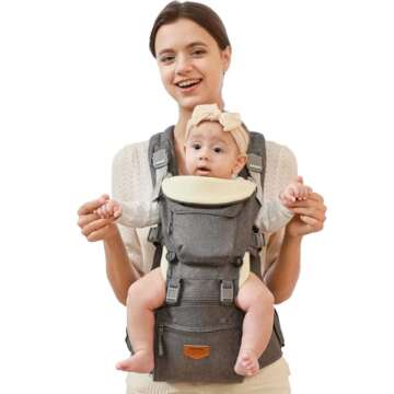 SUNVENO Baby Hipseat Ergonomic Baby Carrier Soft Cotton 6 in 1 Safety Infant Newborn Hip Seat for Ho...