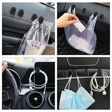 WINKA Car Sticky Hooks, Multifunctional Vehicle Adhesive Hooks Car Storage Hooks for Key, USB Cable, Earphone Cable Holder, Vehicle Decor Black 4pcs
