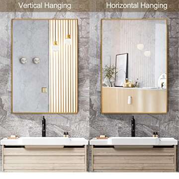 SILD 40X30 Inch Gold Bathroom Mirror,Wall Mounted Mirror for Vanity,Rectangle Aluminum Alloy Frame Golden Modern Mirror,Hangs Vertical or Horizontal