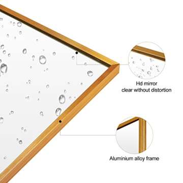 SILD 40X30 Inch Gold Bathroom Mirror,Wall Mounted Mirror for Vanity,Rectangle Aluminum Alloy Frame Golden Modern Mirror,Hangs Vertical or Horizontal