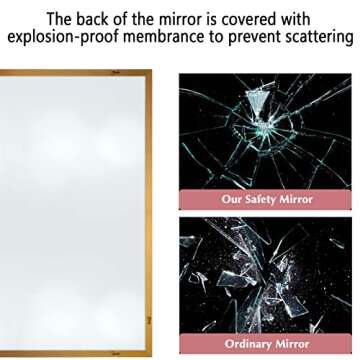 SILD 40X30 Inch Gold Bathroom Mirror,Wall Mounted Mirror for Vanity,Rectangle Aluminum Alloy Frame Golden Modern Mirror,Hangs Vertical or Horizontal