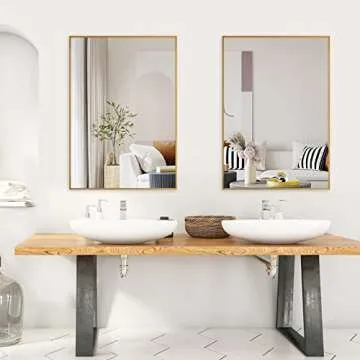 SILD 40X30 Inch Gold Bathroom Mirror,Wall Mounted Mirror for Vanity,Rectangle Aluminum Alloy Frame Golden Modern Mirror,Hangs Vertical or Horizontal
