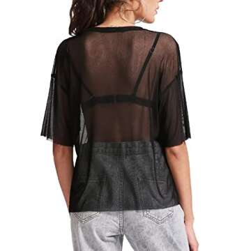 MakeMeChic Women's Summer Short Sleeve Sheer Mesh Blouse Fashion Top