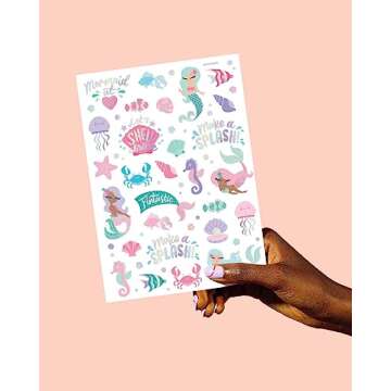 xo, Fetti Under The Sea Mermaid Temporary Tattoos - 56 Iridescent Foil Styles | Kids Birthday Party ...