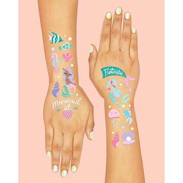 xo, Fetti Under The Sea Mermaid Temporary Tattoos - 56 Iridescent Foil Styles | Kids Birthday Party Supplies, Sea Creatures Favors, Ocean Animal, Underwater Arts and Crafts, Boys + Girls Activity