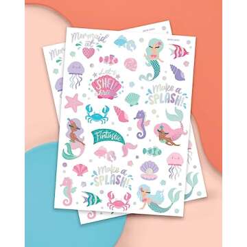 xo, Fetti Under The Sea Mermaid Temporary Tattoos - 56 Iridescent Foil Styles | Kids Birthday Party Supplies, Sea Creatures Favors, Ocean Animal, Underwater Arts and Crafts, Boys + Girls Activity