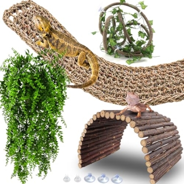 HERCOCCI Reptile Tank Accessories - Jungle Vines & Hammock for Exotic Pets