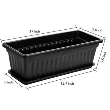 Fasmov 7 Pack 17 Inches Flower Window Box Plastic Vegetable Planters with Trays Vegetables Growing C...