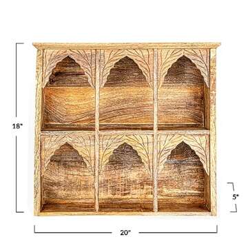 Creative Co-Op 20 Inches Carved Mango Wood Shelf with 6 Sections, Natural