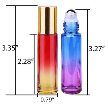 inice 12 Pack,Roller Bottles Gradient Color Glass Bottle for Essential Oils Applicator,10ml Roll on Bottle with Golden Metal Cap for Daily Care