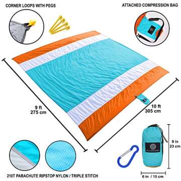 ECCOSOPHY Sandproof Beach Blanket - Oversized Sand Free Beach Mat 9'x10' - Lightweight Outdoor Picni...