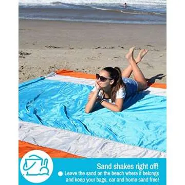 ECCOSOPHY Sandproof Beach Blanket - Oversized Sand Free Beach Mat 9'x10' - Lightweight Outdoor Picnic Blanket Anchored with 4 Corner Sand Pockets & Plastic Stakes - Heat Proof, Quick Drying & Compact