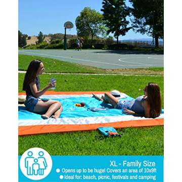 ECCOSOPHY Sandproof Beach Blanket - Oversized Sand Free Beach Mat 9'x10' - Lightweight Outdoor Picnic Blanket Anchored with 4 Corner Sand Pockets & Plastic Stakes - Heat Proof, Quick Drying & Compact